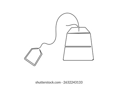 Bolsa de té continua de una línea de dibujo y estilo minimalista aislar Vector de contorno icono