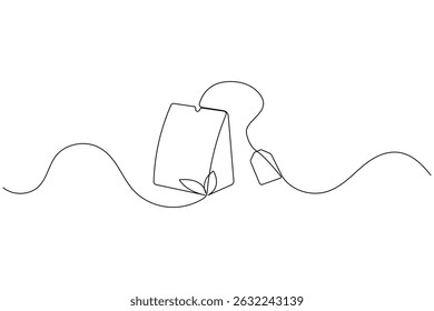 Teebeutel durchgehende einzeilige Zeichnung und minimalistischen Stil isolieren Umriss Vektorsymbol