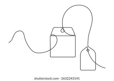 Tea bag continuous one line drawing and minimalist style isolate outline vector icon