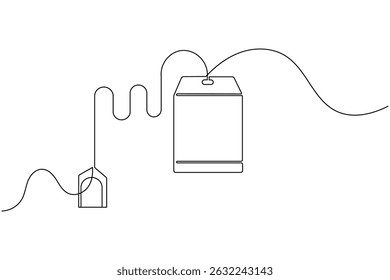 Tea bag continuous one line drawing and minimalist style isolate outline vector icon