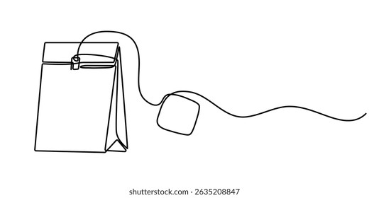 Tea bag continuous one line drawing outline vector icon, Continuous single line art drawing of tea bag icon, Hot herbal drink for morning routine and breakfast in simple linear style. Editable.