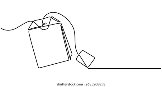 Tea bag continuous one line drawing outline vector icon, Continuous single line art drawing of tea bag icon, Hot herbal drink for morning routine and breakfast in simple linear style. Editable.