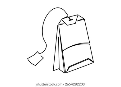 Tea bag continuous one line drawing minimalist style isolated outline illustration on white background