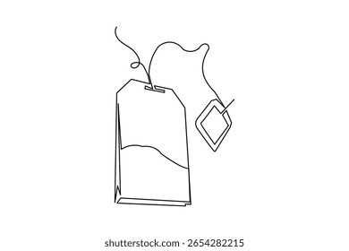 Teebeutel durchgehende einzeilige Zeichnung minimalistischen Stil einzelne Umrissgrafik auf weißem Hintergrund