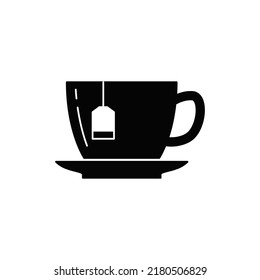 Teebeutel und Tasse Symbol auf schwarz-weißem Hintergrund, gefüllt
