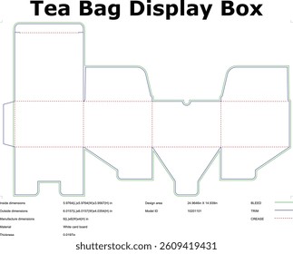 Tea Bag Display Box Template Design For Cardboard Packaging With Dimensions