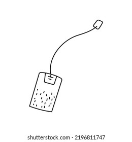 Tea bag with doodle-style label on white background