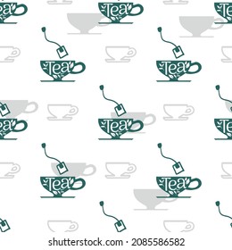 Tea Bag and Drink Tea Cup Vector Graphic Art Seamless Pattern can be use for background and apparel design