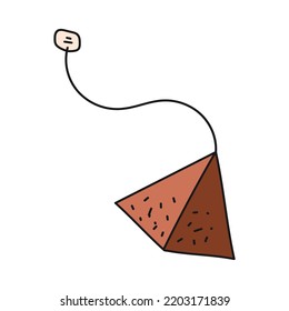 Bolsa de té en forma de triángulo sobre fondo blanco. Imagen vectorial aislada en estilo doodle para diseño web o impresión