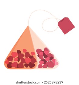Tea bag full of love hearts is waiting to be brewed for a romantic valentine's day celebration