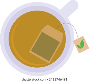 Tea bag green tea, hot teabag green tea and cup, flat design vector illustration