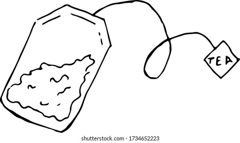 Tea bag. Hand drawn doodle vector.