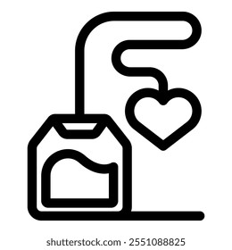 Tea bag with heart shape string representing love for tea bag icon
