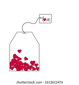 tea bag with hearts instead of tea. Valentine's day