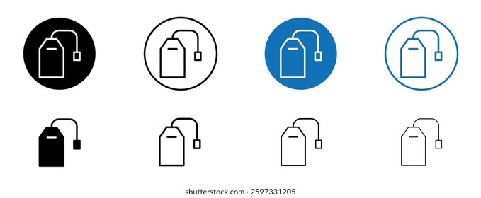 Tea bag icon set in black and blue colors on white background