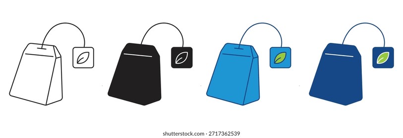 Conjunto de iconos de bolsita de té Colección de estilo múltiple. Ilustración vectorial.