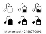 Tea bag icon set. Teabag vector symbol. Herbal drink packaging label isolated illustration.