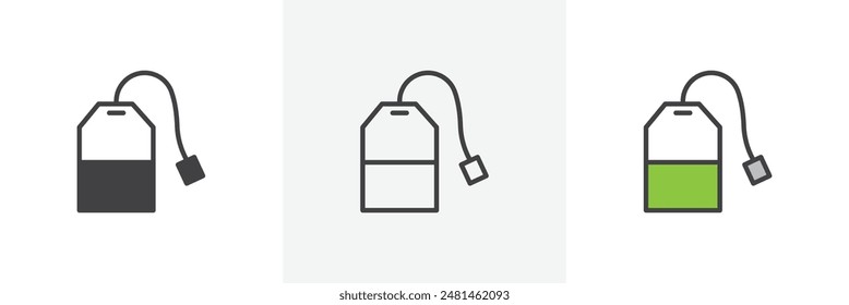 Icono de bolso de té símbolo colección sobre fondo blanco.