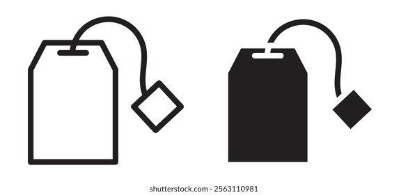 Tea bag icons in black line and filled versions