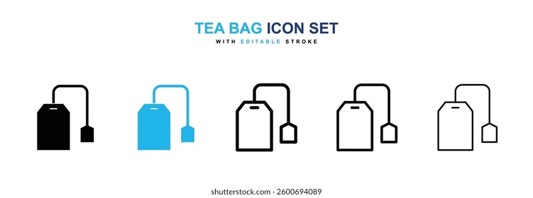 Tea bag icons graphics set in black and blue colors