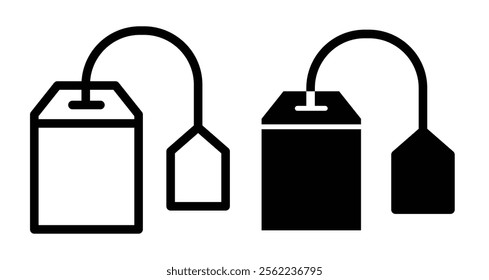 Tea bag Icons pack in outlined and flat versions