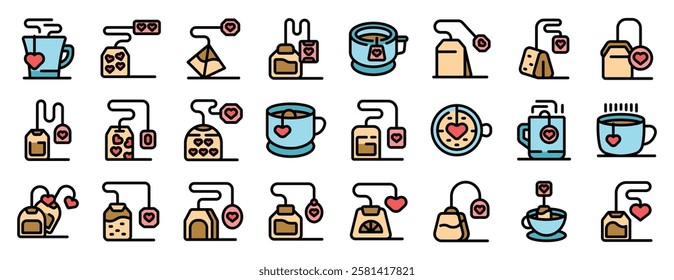 Tea bag icons representing love, affection, and the enjoyment of tea, perfect for tea lovers