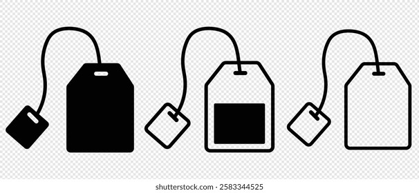 Tea bag icons set. Teabag icon. Teabag symbol. Herb tea bag packaging for morning beverage logo. Vector illustration. 