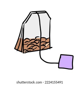 Tea bag illustration. Vector doodle style drawing