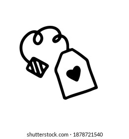  Teebeutel einzeln auf weißem Hintergrund.Vektorgrafik im Doodle-Stil. Design für den Valentinstag, Hochzeit, Einladung