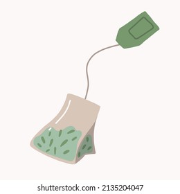 Tea bag isolated on white background. Vector illustration in hand draw style
