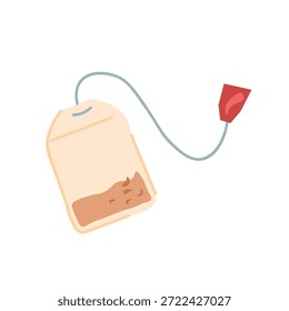 Bolsa de té aislada sobre fondo blanco. Ilustración vectorial plana en un estilo de dibujos animados mínimo, perfecto para conceptos de bebidas, diseño de empaque de té, gráficos de cocina, íconos, pegatinas e ilustraciones de alimentos.
