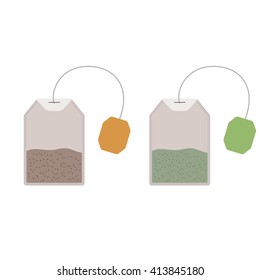 Tea bag isolated on white background. Medical tea. Tea bag closeup. Tea bag set