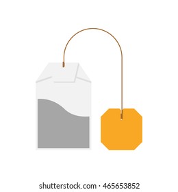 Tea bag isolated on white background. Blank label as a template. Icon in flat design, vector illustration.