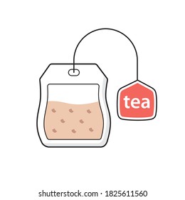 Tea bag with label isolated cartoon vector