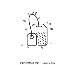Tea bag line icon. Brew hot drink sign. Breakfast beverage symbol. Geometric shapes. Random cross elements. Linear Tea bag icon design. Vector