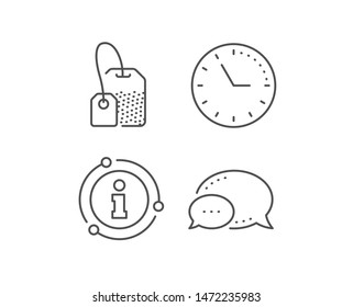 Tea bag line icon. Chat bubble, info sign elements. Brew hot drink sign. Breakfast beverage symbol. Linear tea bag outline icon. Information bubble. Vector