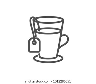 Tea with bag line icon. Hot drink sign. Fresh beverage symbol. Quality design element. Editable stroke. Vector