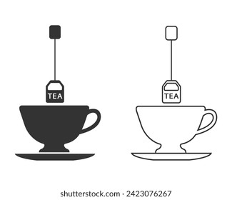 Tea bag line icon set, silhouette, sign on white background vector