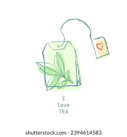Bolsa de té Me encanta la ilustración del vector de té