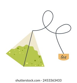 Bolsa de té con té matcha. Ilustración vectorial.