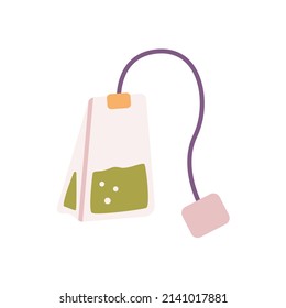 Tea bag, natural drink, vector flat illustration