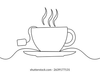 Tea bag one line art in minimalist outline vector illustration