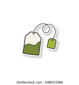 Tea bag patch. Color sticker. Vector isolated illustration