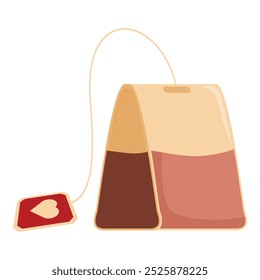 Tea bag with a red heart tag hanging on a string, perfect for illustrating a romantic moment with a hot drink