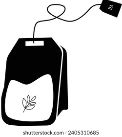 tea bag silhouette. Tea bag vector. Teabag icon. Herb tea bag packaging for morning beverage logo and food and beverage