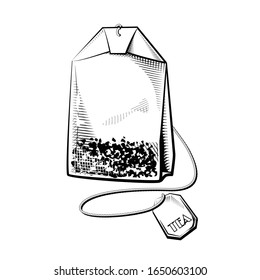 Tea Bag Sketch Vector. Detailed Teabag Ink Style Illustration.