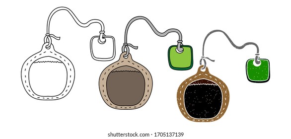 Teebeutel Vektorillustration Design. schwarz-weiß. digitale Hand gezeichnet. Kornstruktur