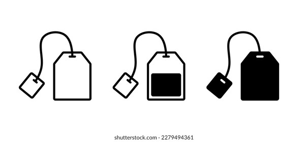 Tea bag vector icon set. Teabag symbol. Herb tea bag packaging for morning beverage logo