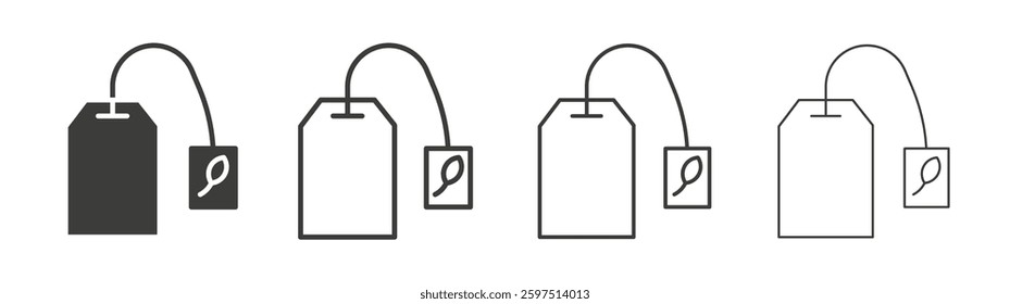 Tea bag vector icon set in black and white color.