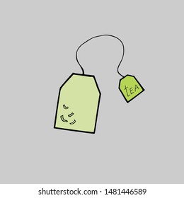 Tea bag. Vector illustration in free hand drawn style.